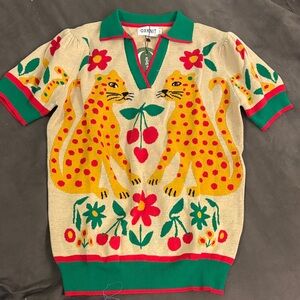 Oxknit Retro cheetahs 🐆 -n- cherries 🍒 sweater polo